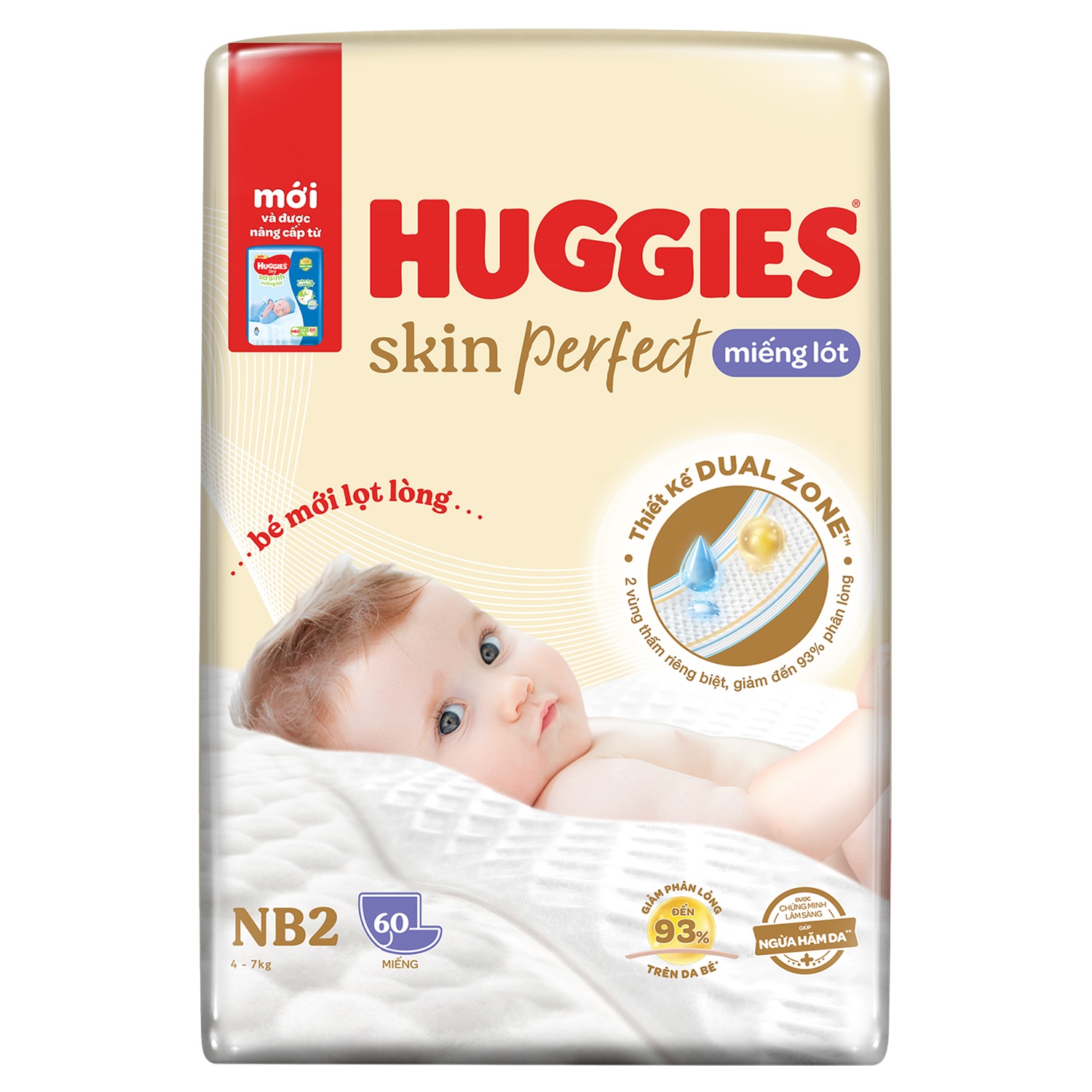 Miếng lót sơ sinh Huggies Newborn2 60 miếng (cho bé 4-7kg) hình 1
