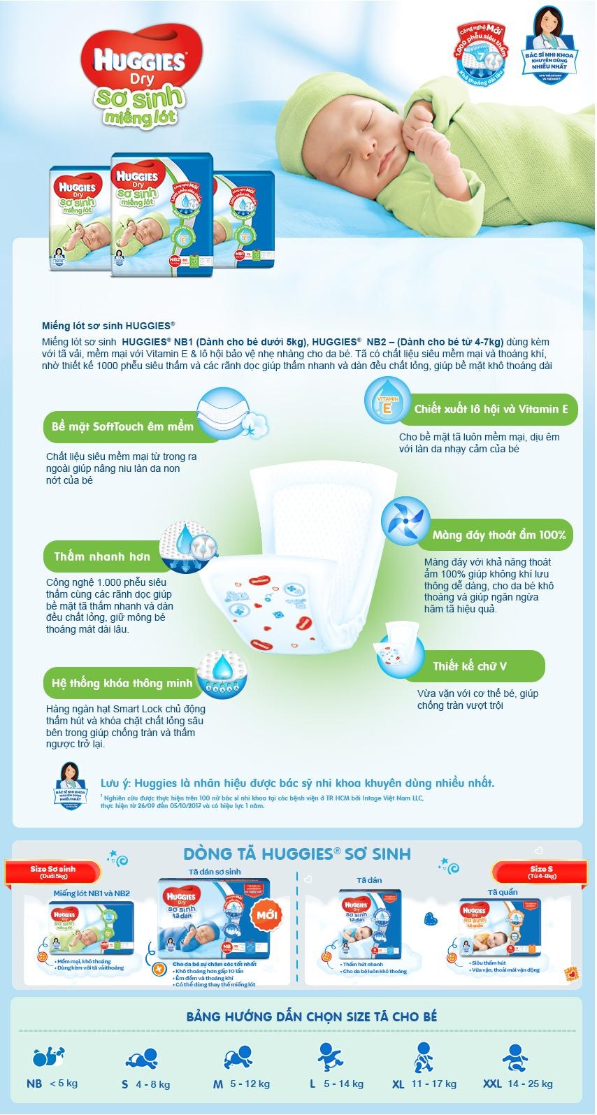 Miếng lót sơ sinh Huggies NB1 Miếng lót sơ sinh Huggies Newborn 1 108 miếng (cho bé dưới 5 kg) hình 7