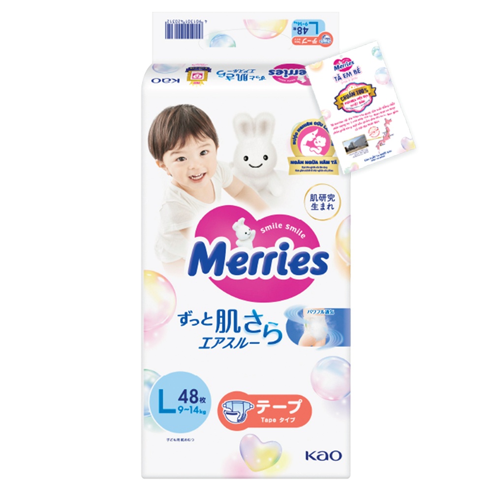 Bỉm - Tã dán Merries size L 48 miếng (cho bé 9-14kg) hình 1