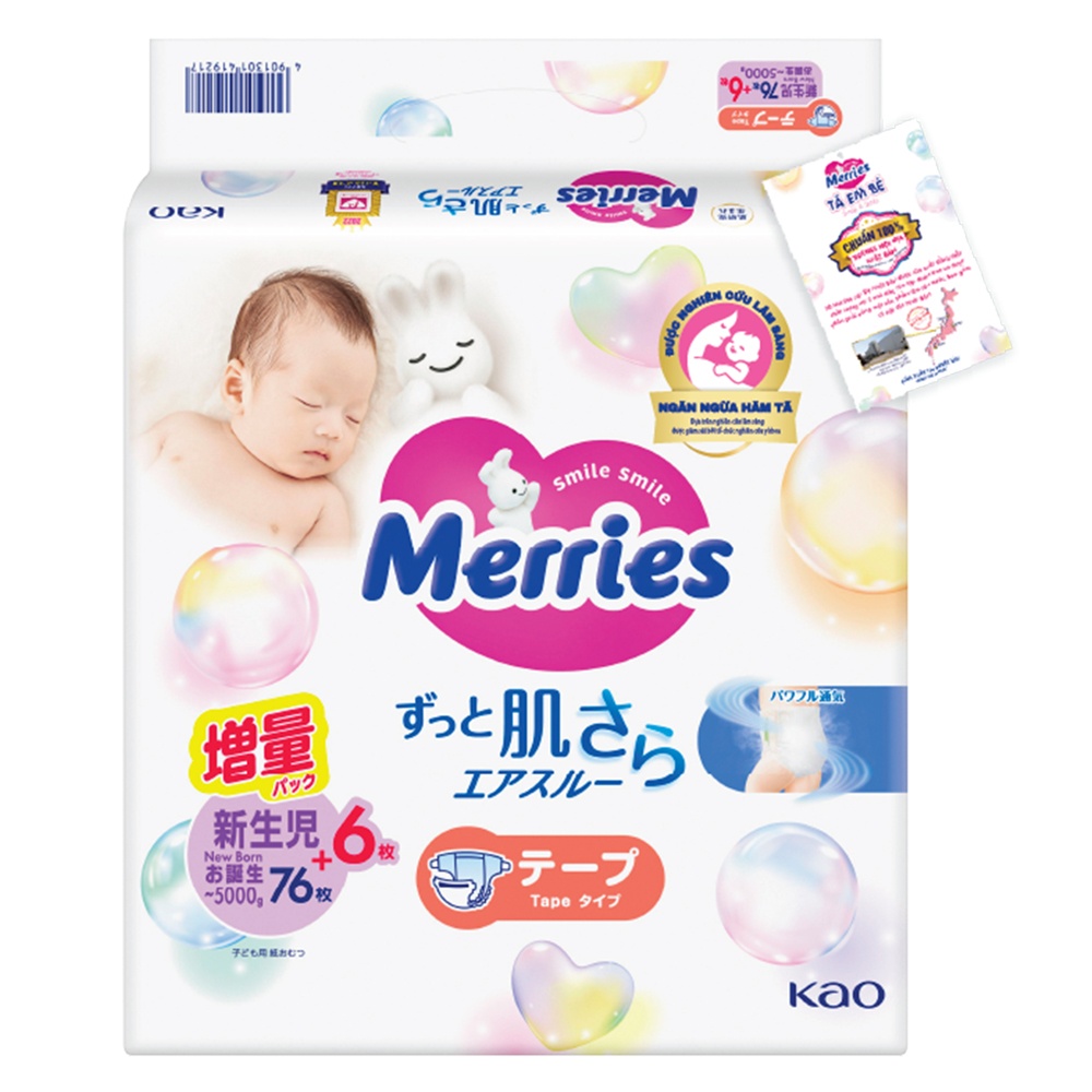Bỉm Merries Newborn 76 + 6 miếng cho bé - bao bì mới