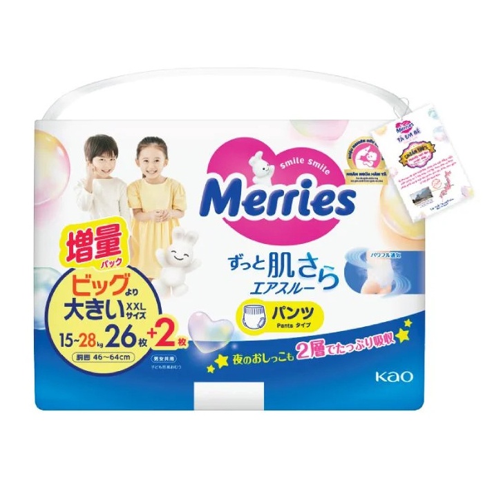 Bỉm Merries nội địa quần size XXL cộng miếng (26+2 miếng)