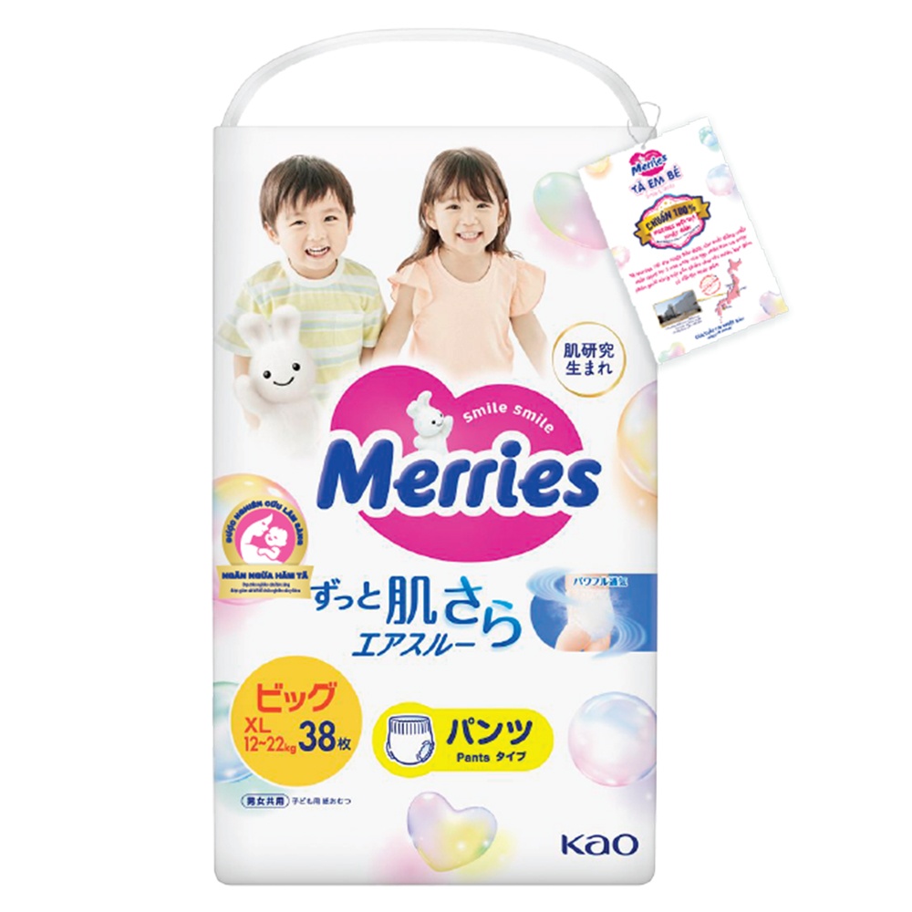 Bỉm - Tã quần Merries size XL 38 miếng (cho bé 12 - 22kg) - bao bì mới