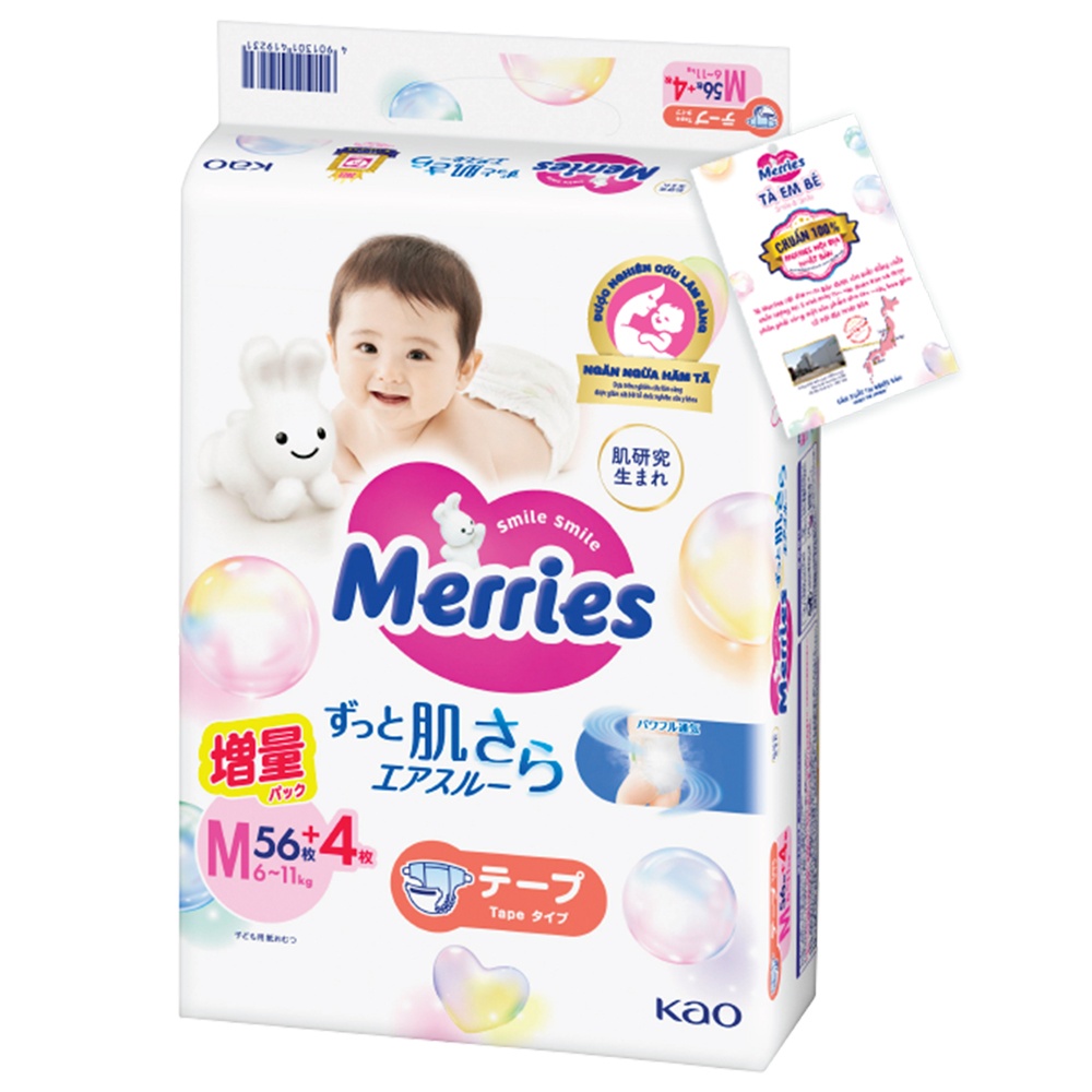 Bỉm - Tã dán Merries size M 56 miếng (cho bé 6-11kg) hình 1