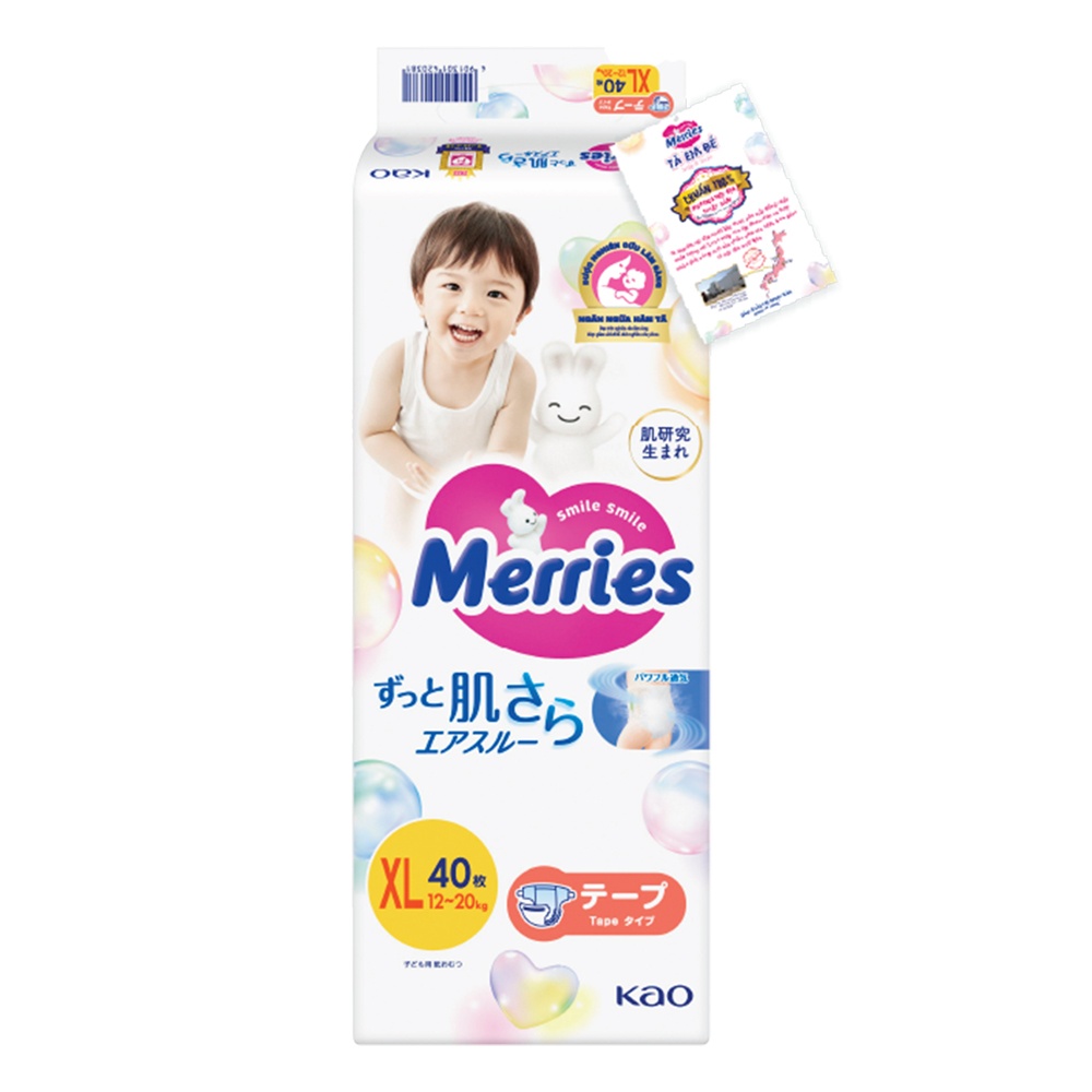 Bỉm - Tã dán Merries size XL 40 miếng (cho bé 12 - 20kg) - bao bì mới