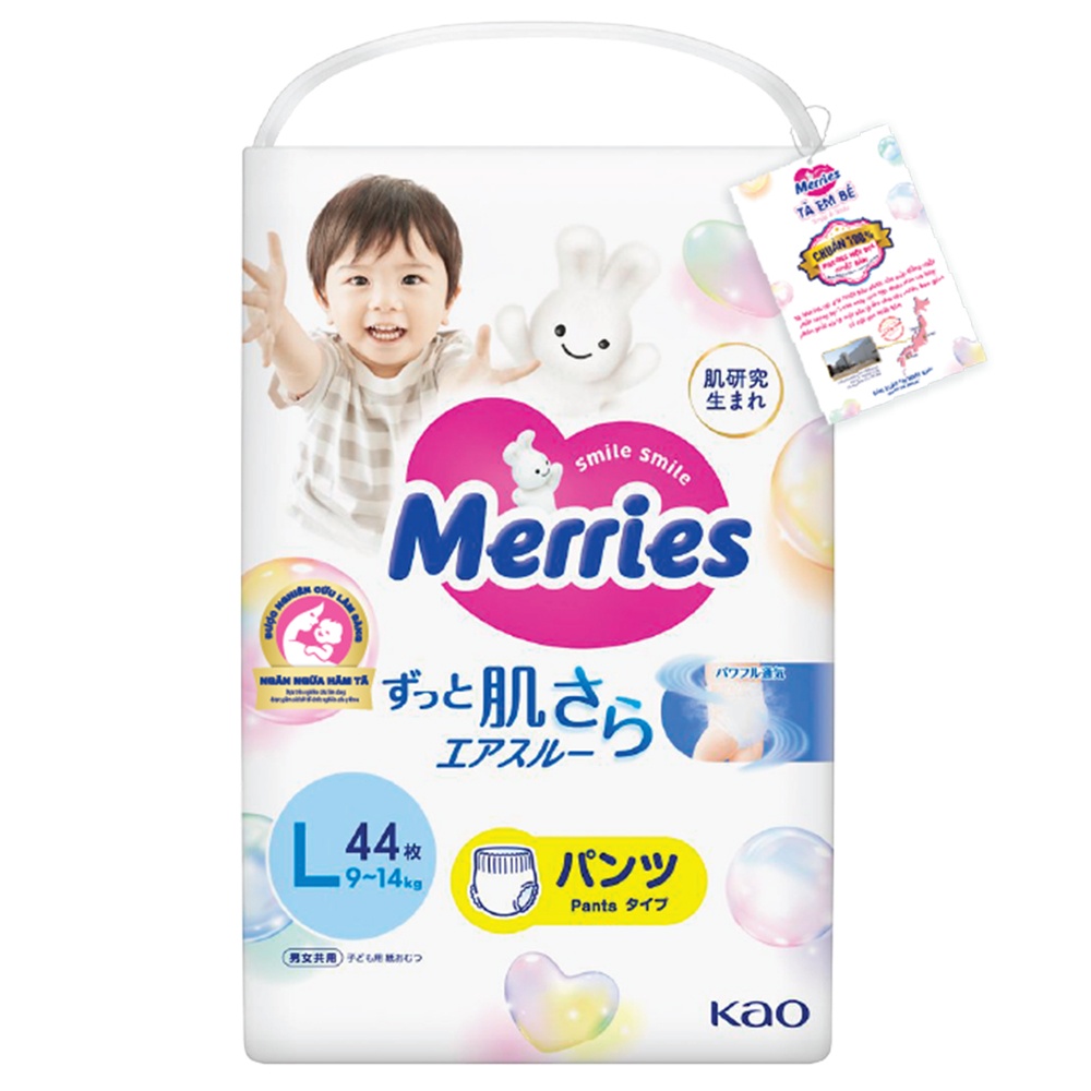 Bỉm - Tã quần Merries size L 44 miếng (cho bé 9~14kg) - bao bì mới