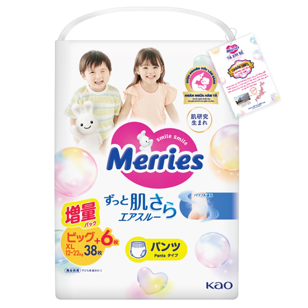 Bỉm - Tã quần Merries size XL 38 cộng miếng (cho bé 12 - 22kg) hình 1
