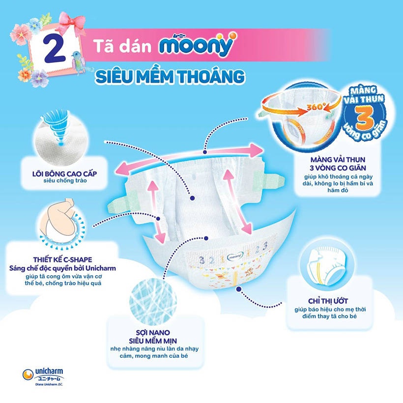 Bỉm - Tã dán Moony size XL 44 miếng (12 - 17kg) hình 2