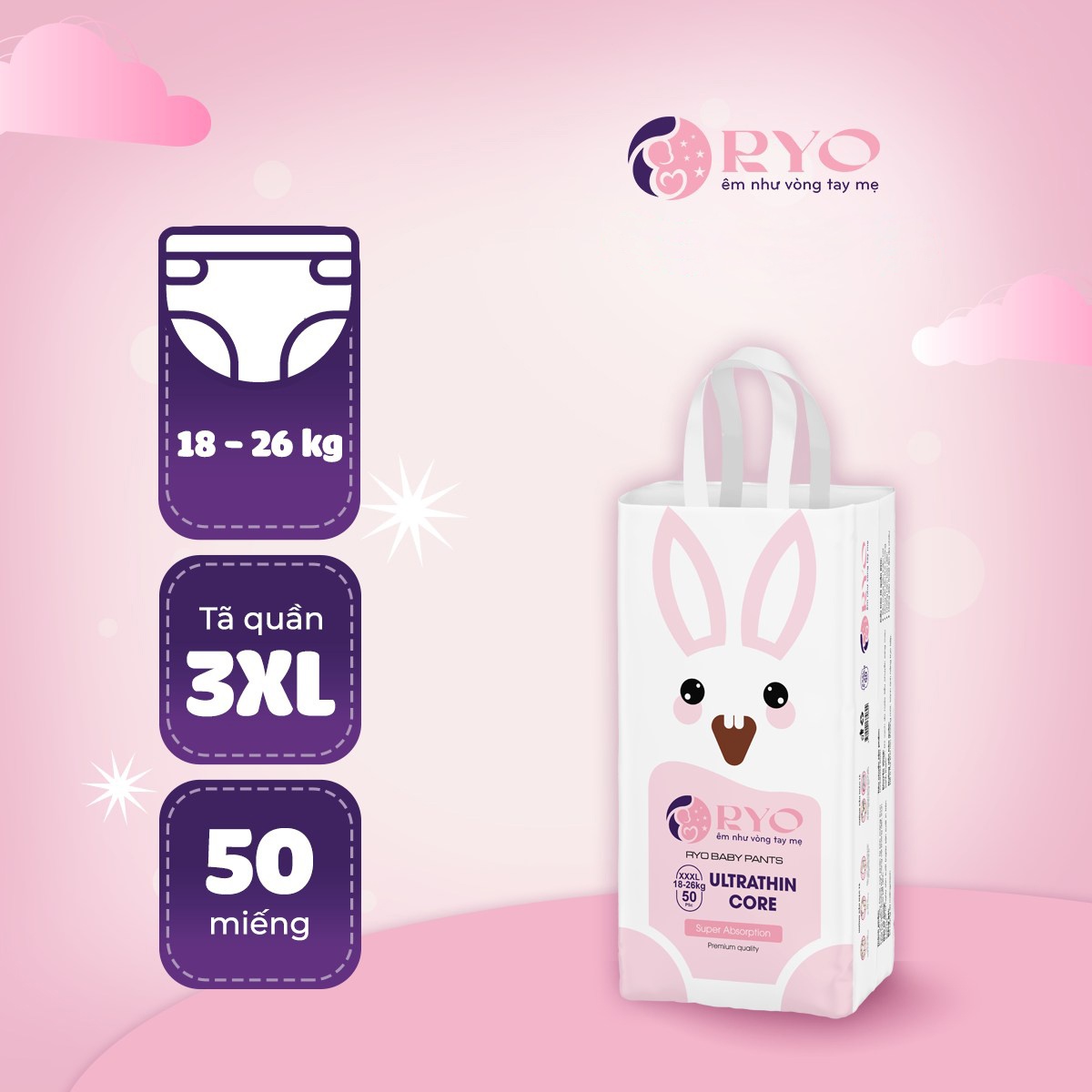 Bỉm - Tã quần Ryo XXXL 50 miếng (cho bé 18-26kg) hình 4