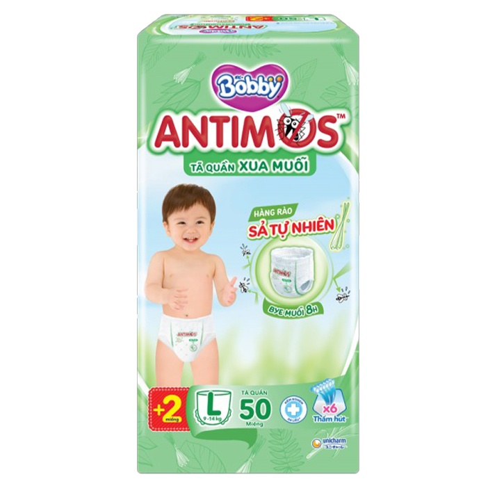 Bỉm - Tã quần Bobby Antimos Xua Muỗi L 50 miếng cho bé từ (9-14kg)
