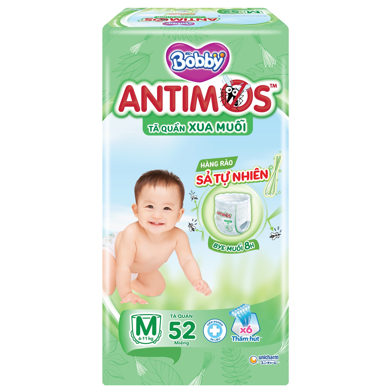 Bỉm - Tã quần Bobby Antimos Xua Muỗi size M 52 miếng (cho bé từ 6-11kg)