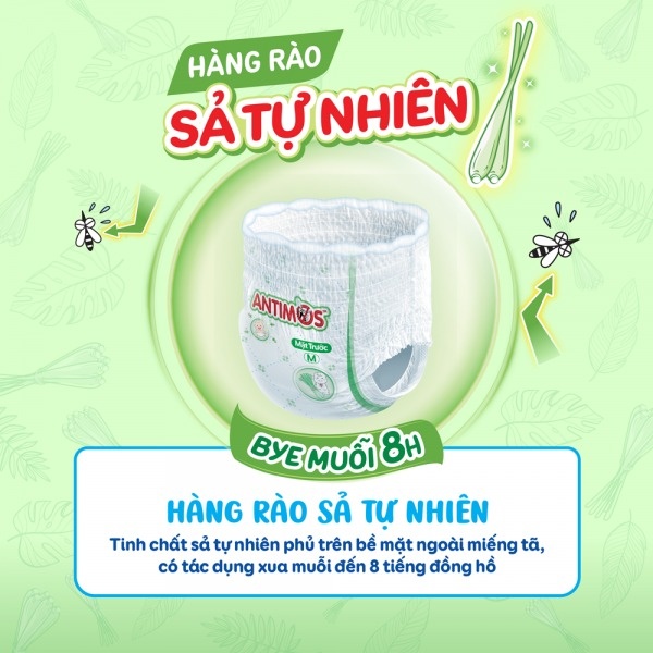 Bỉm - Tã quần Bobby Antimos Xua Muỗi size M 52 miếng (cho bé từ 6-11kg)