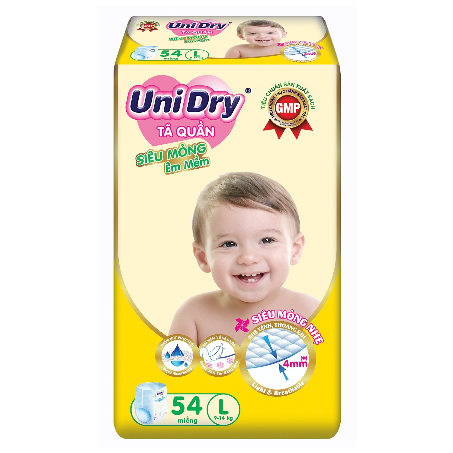 Bỉm - Tã quần Unidry Bpop G3V size L 54 miếng (cho bé 9-14 kg)