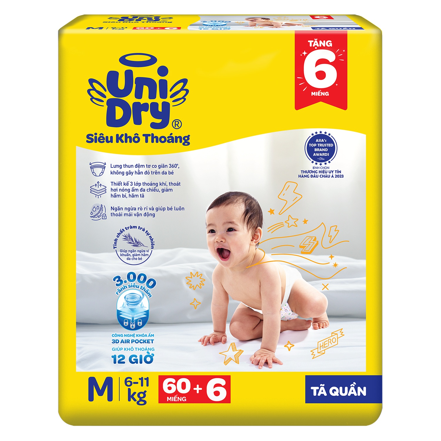 Tã quần Unidry size M 60 miếng (cho bé 6-11kg) bao bì mới