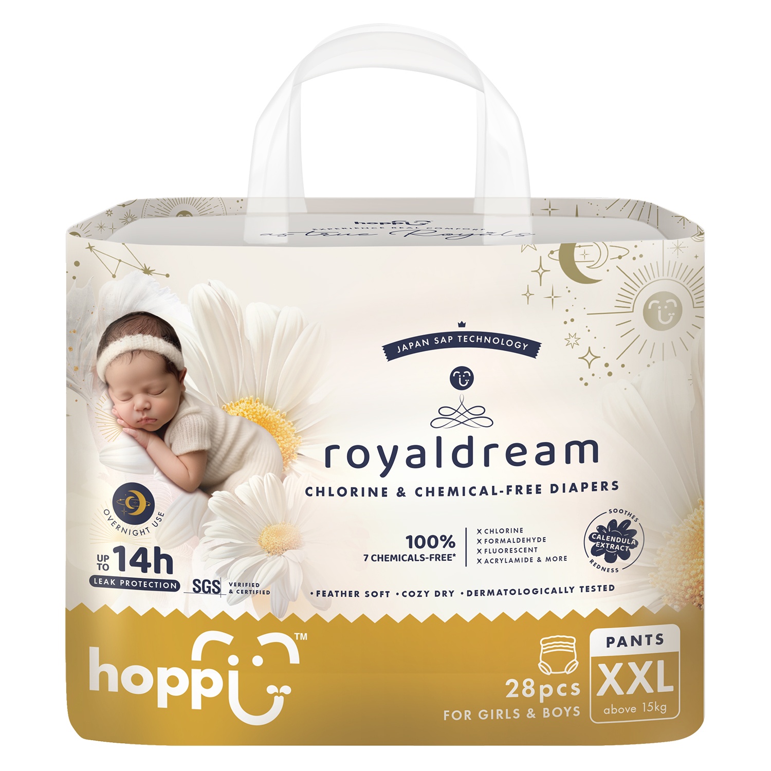 Bỉm - Tã quần Hoppi RoyalDream cao cấp size XXL 28 miếng (cho bé >=15kg) hình 1