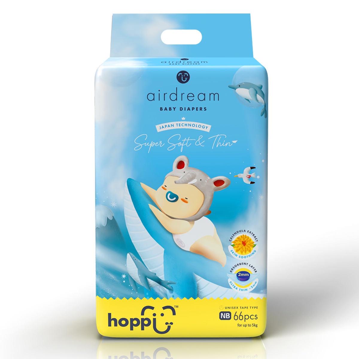 Bỉm - Tã dán Hoppi Airdream Newborn 66 miếng (cho bé <= 5kg)