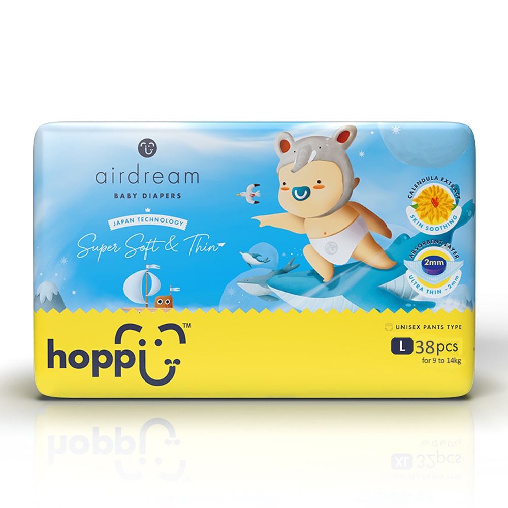 Bỉm - Tã quần Hoppi Airdream size L 38 miếng (9 - 14kg)