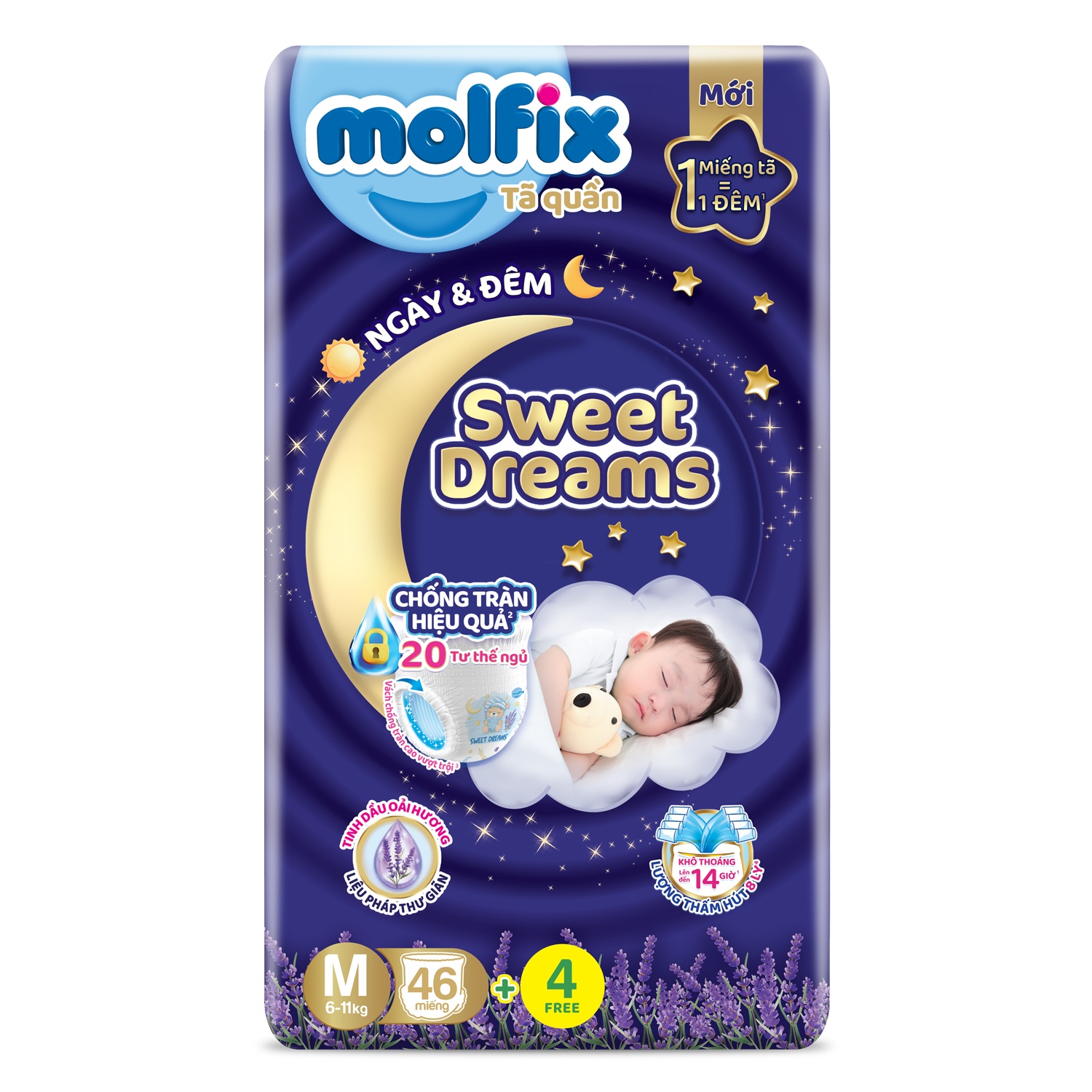 Bỉm - Tã quần Molfix Dream ban đêm size M46 (cho bé 6-11kg)