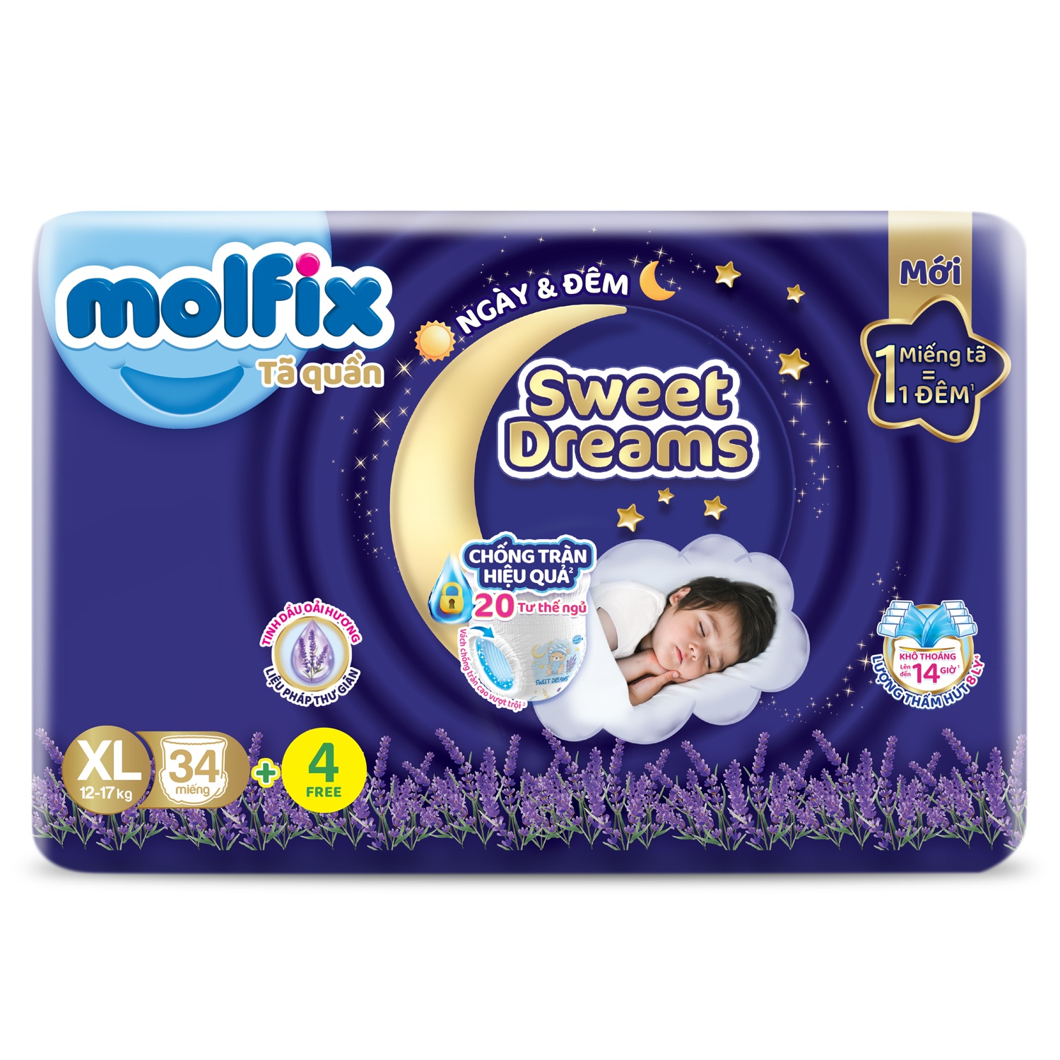 Bỉm - Tã quần Molfix Dream ban đêm size XL34 (cho bé 12-17kg)