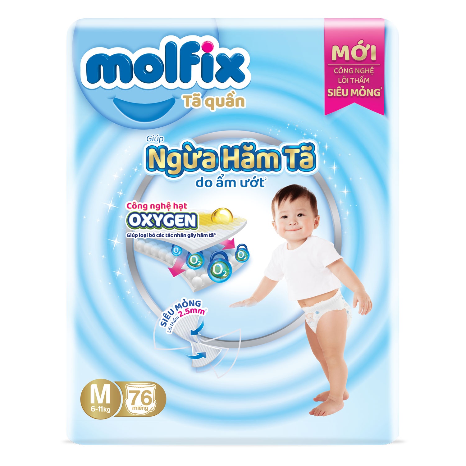 Tã quần Molfix Oxygen Ultra size M 76 miếng (cho bé 6-11kg)