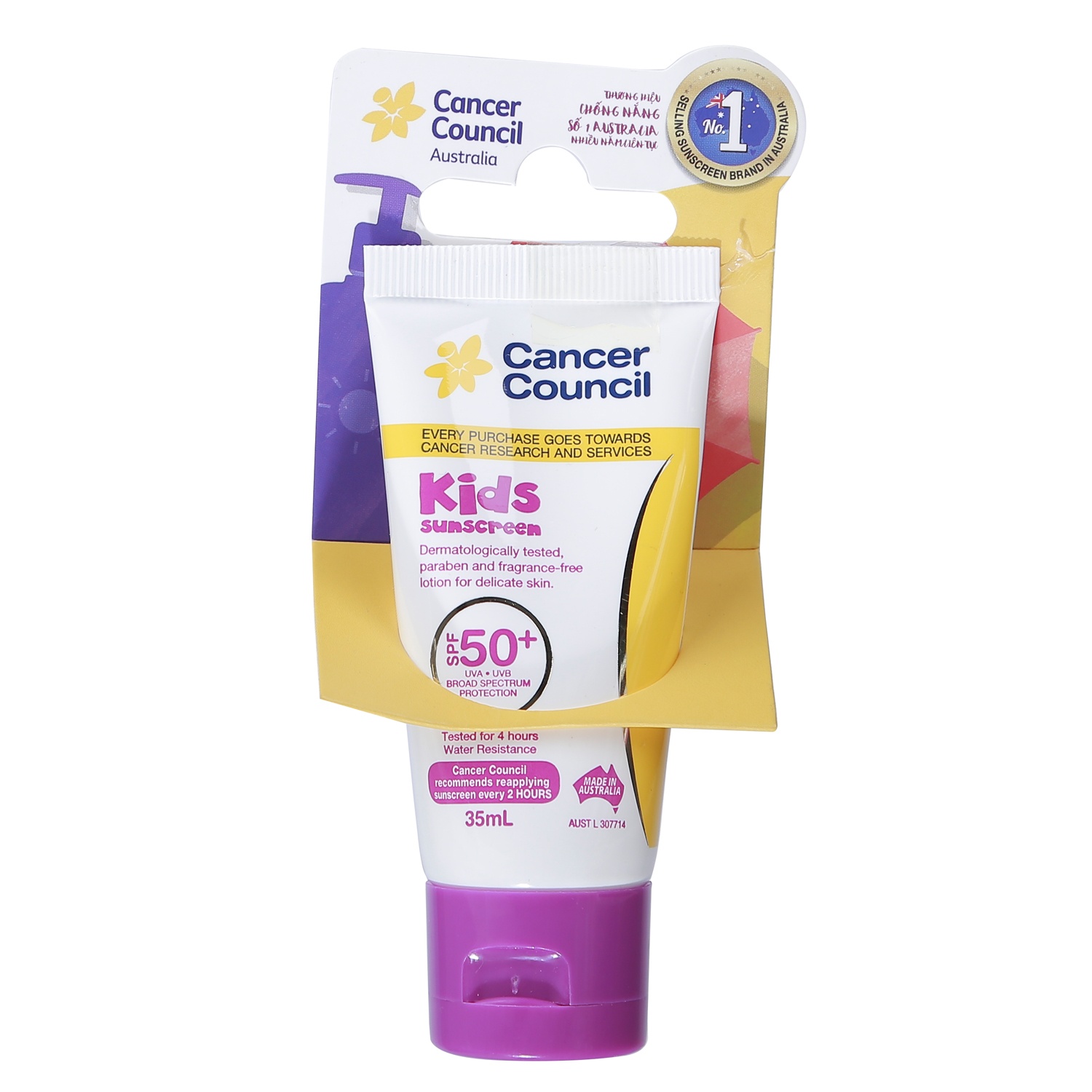 Kem chống nắng trẻ em Cancer Council Kids SPF 50+/PA ++++ (35ml) hình 3