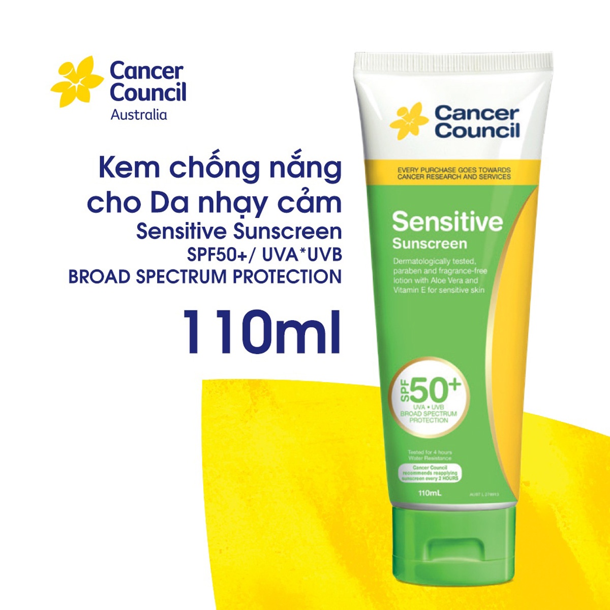 Kem Chống Nắng Cancer Council Sensitive SPF50+ UVA-UVB (110ml) hình 2