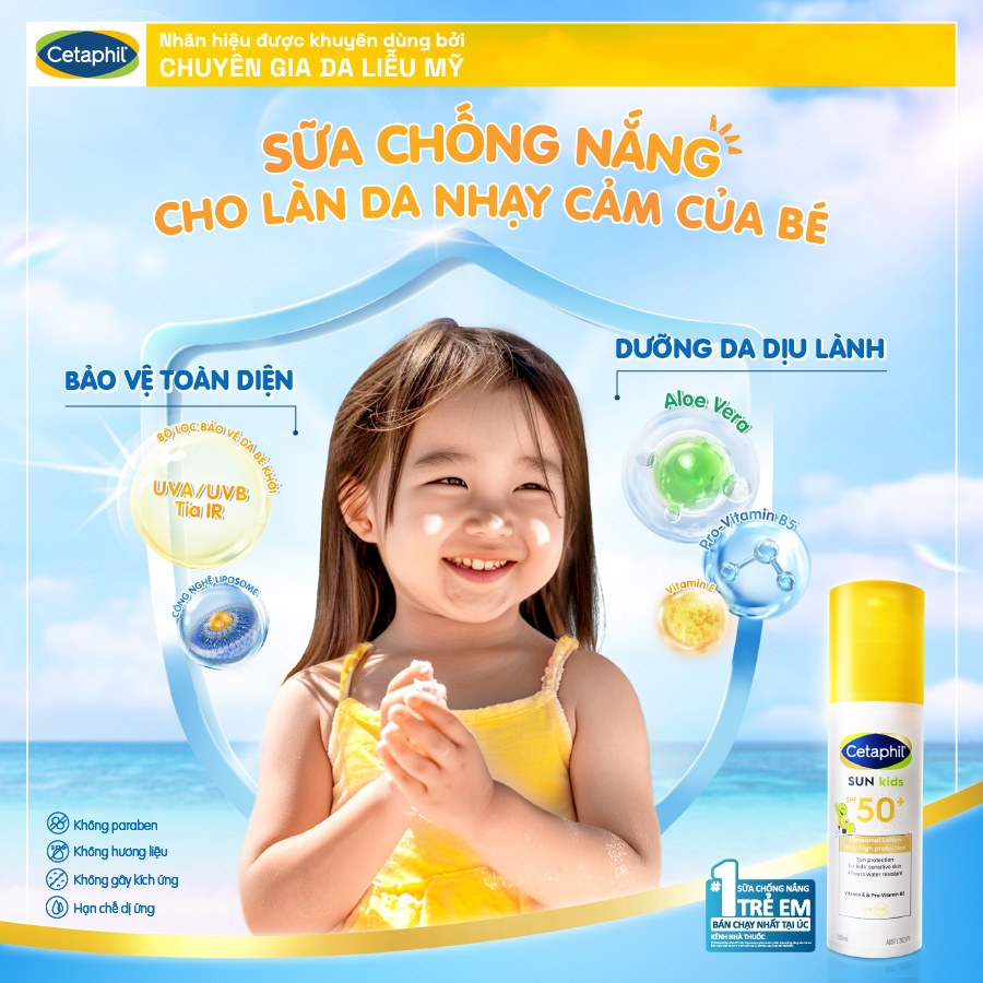 Kem chống nắng cho bé Cetaphil với kết cấu mỏng nhẹ, an toàn choi da bé