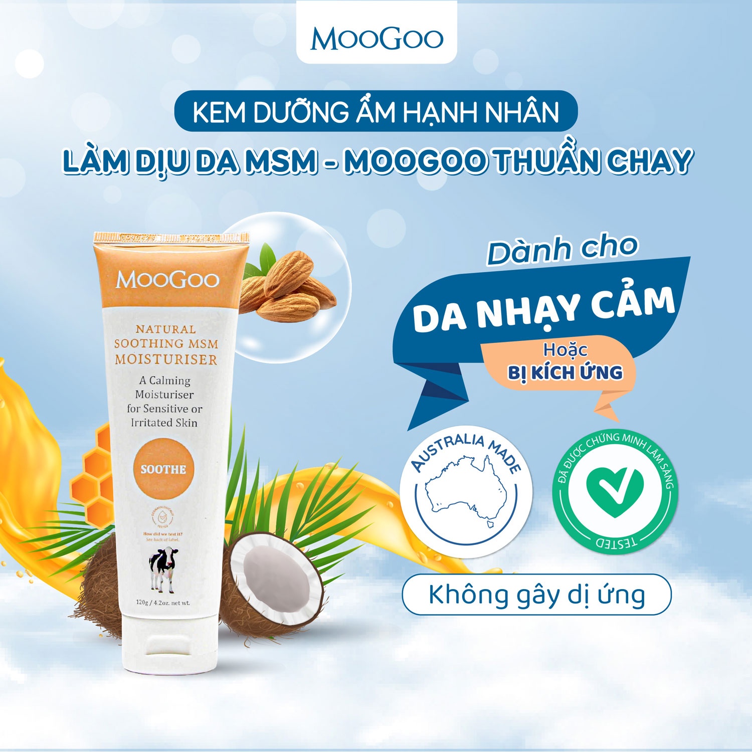 Kem dưỡng ẩm hạnh nhân cho da nhạy cảm Moogoo 0M+ (120g) hình 1