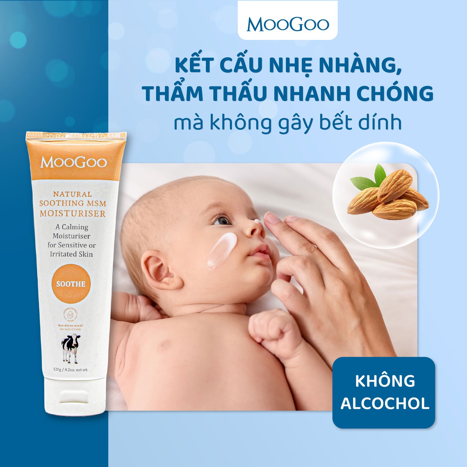Kem dưỡng ẩm hạnh nhân cho da nhạy cảm Moogoo 0M+ (120g) hình 4