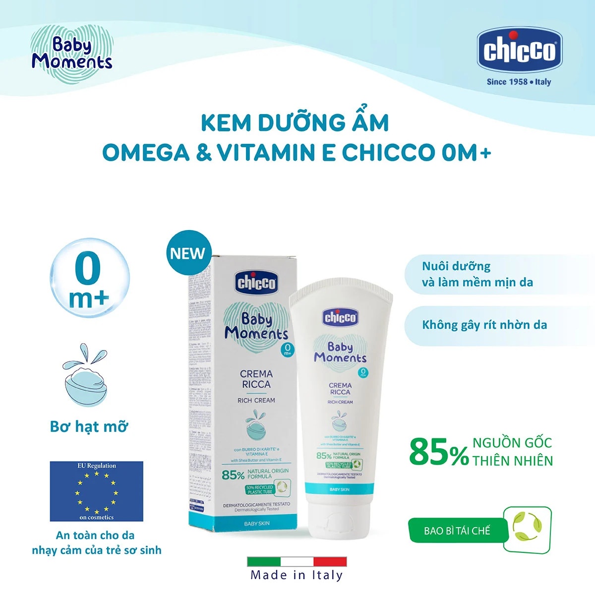 Kem dưỡng ẩm Chicco 100ml (Italia) hình 2