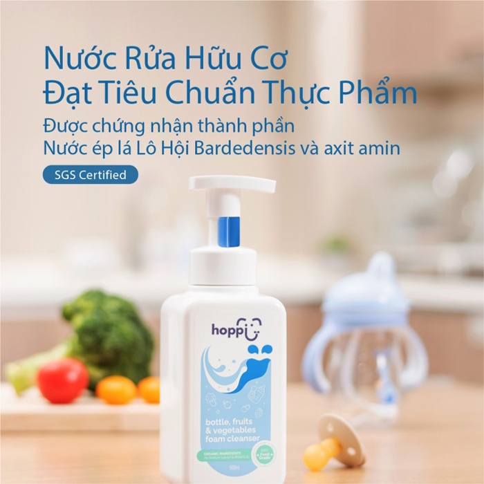 Nước rửa bình và rau củ Hoppi với đặc tính dịu da, hỗ trợ làm sạch sâu