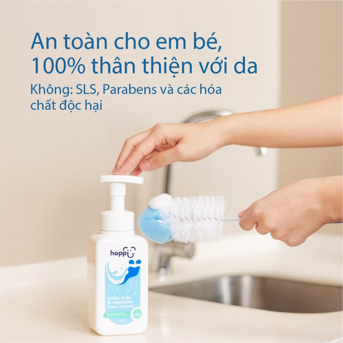 Nước rửa bình và rau củ Hoppi an toàn cho bé, 100% thân thiện với làn da