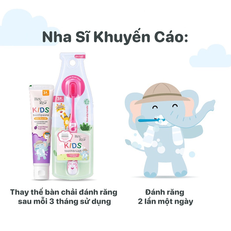 Bàn chải đánh răng cho bé Bzu Bzu (Xanh) 3Y+ hình 2