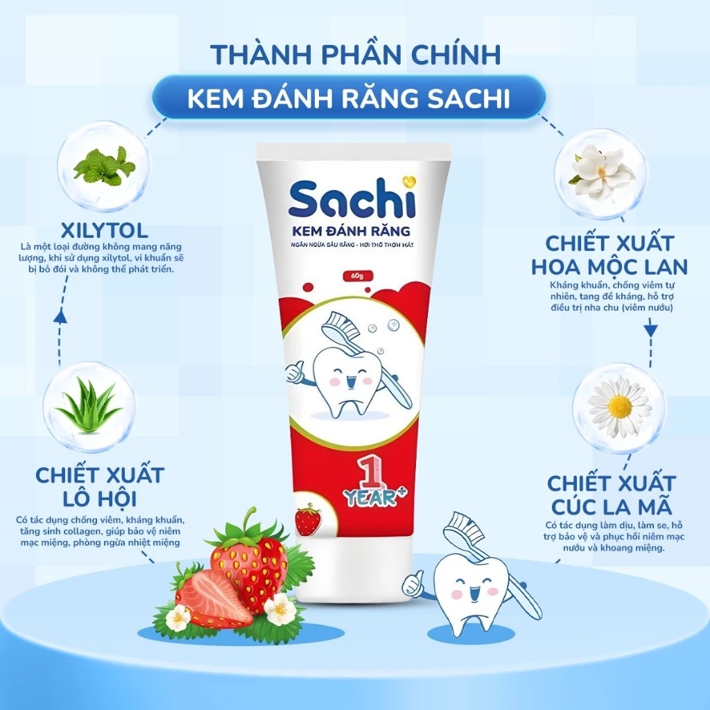 Kem đánh răng Sachi hương dâu 60g 1Y+ hình 3