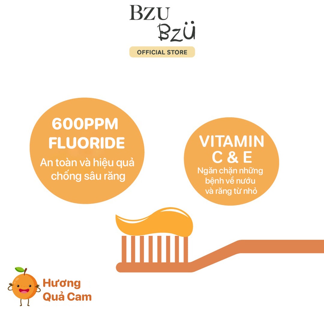 Kem đánh răng trẻ em hương cam Bzu Bzu 50g 3Y+