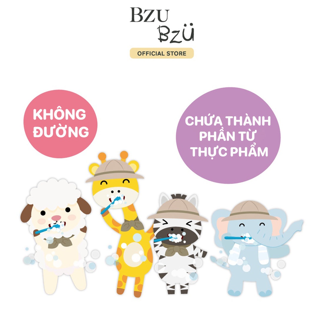 Kem đánh răng trẻ em hương nho Bzu Bzu 50g cho bé 3Y+