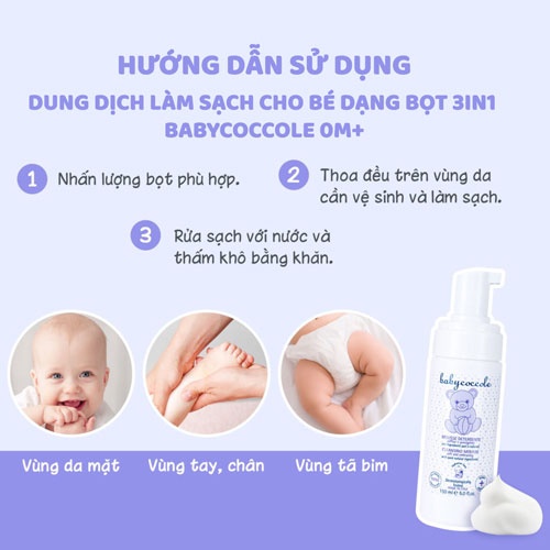 Công dụng dung dịch vệ sinh tạo bọt 3in1 BabyCoccle 150ml