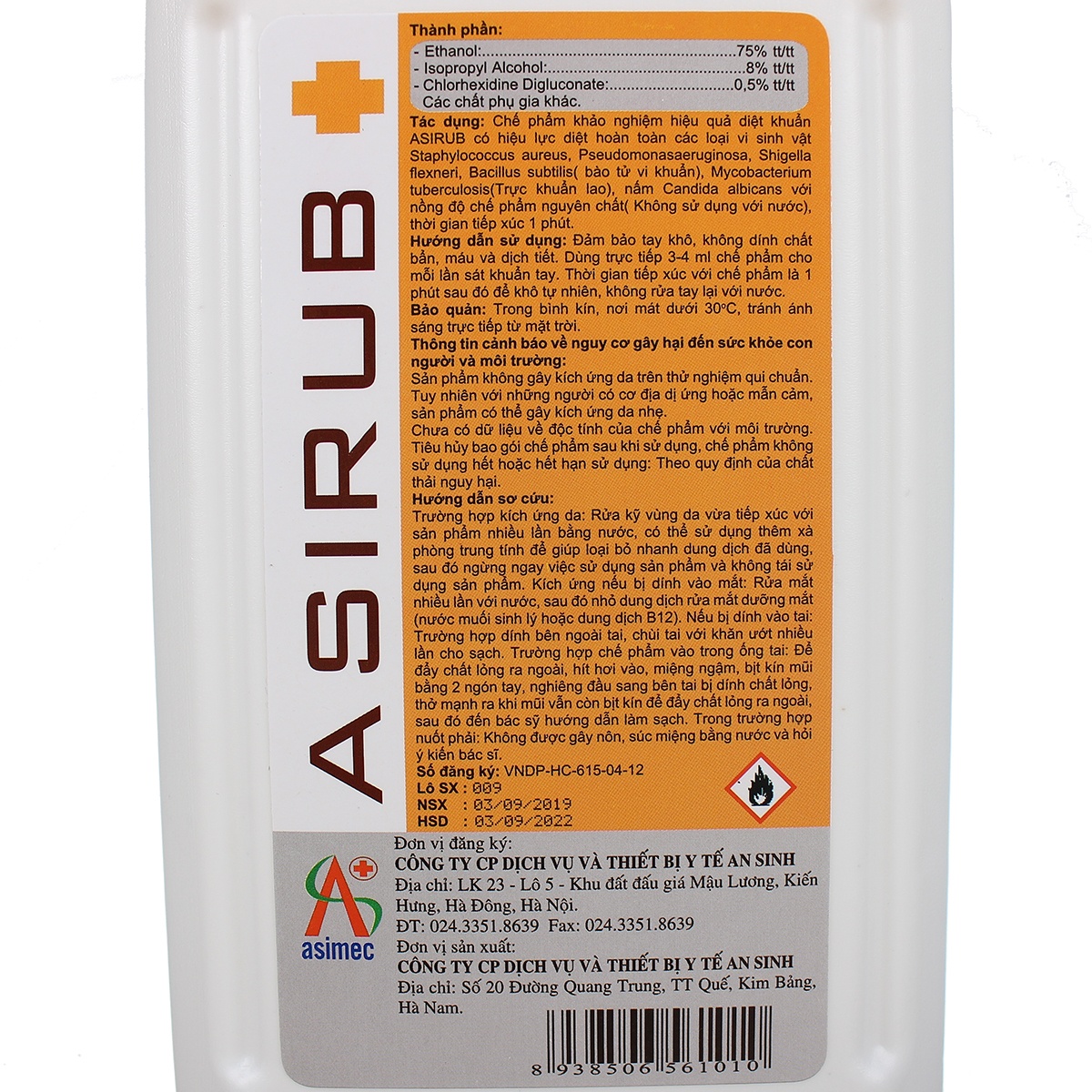 Nước rửa tay khô sát khuẩn Asirub Chai 1000ml  hình 3