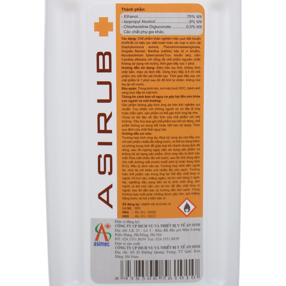 Nước rửa tay khô sát khuẩn Asirub Chai 500ml  hình 3