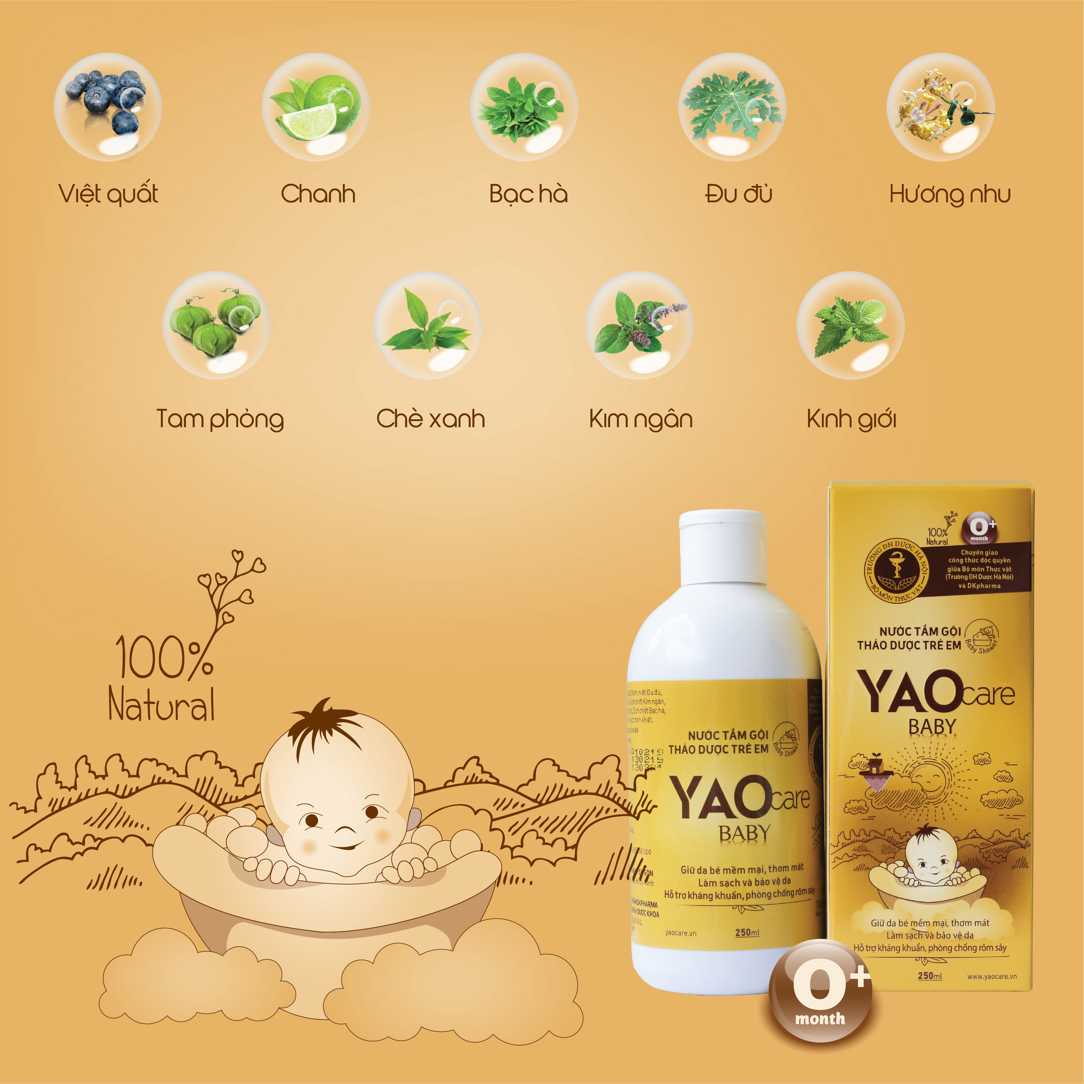 Nước tắm gội thảo dược Yaocare Baby 250ml hình 2
