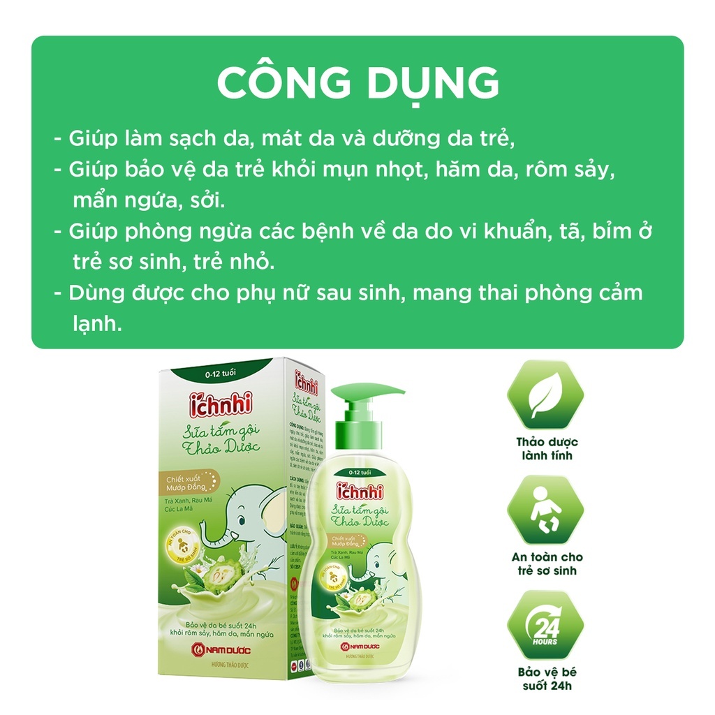 Sữa tắm gội cho bé thảo dược Ích Nhi 200ml hình 3