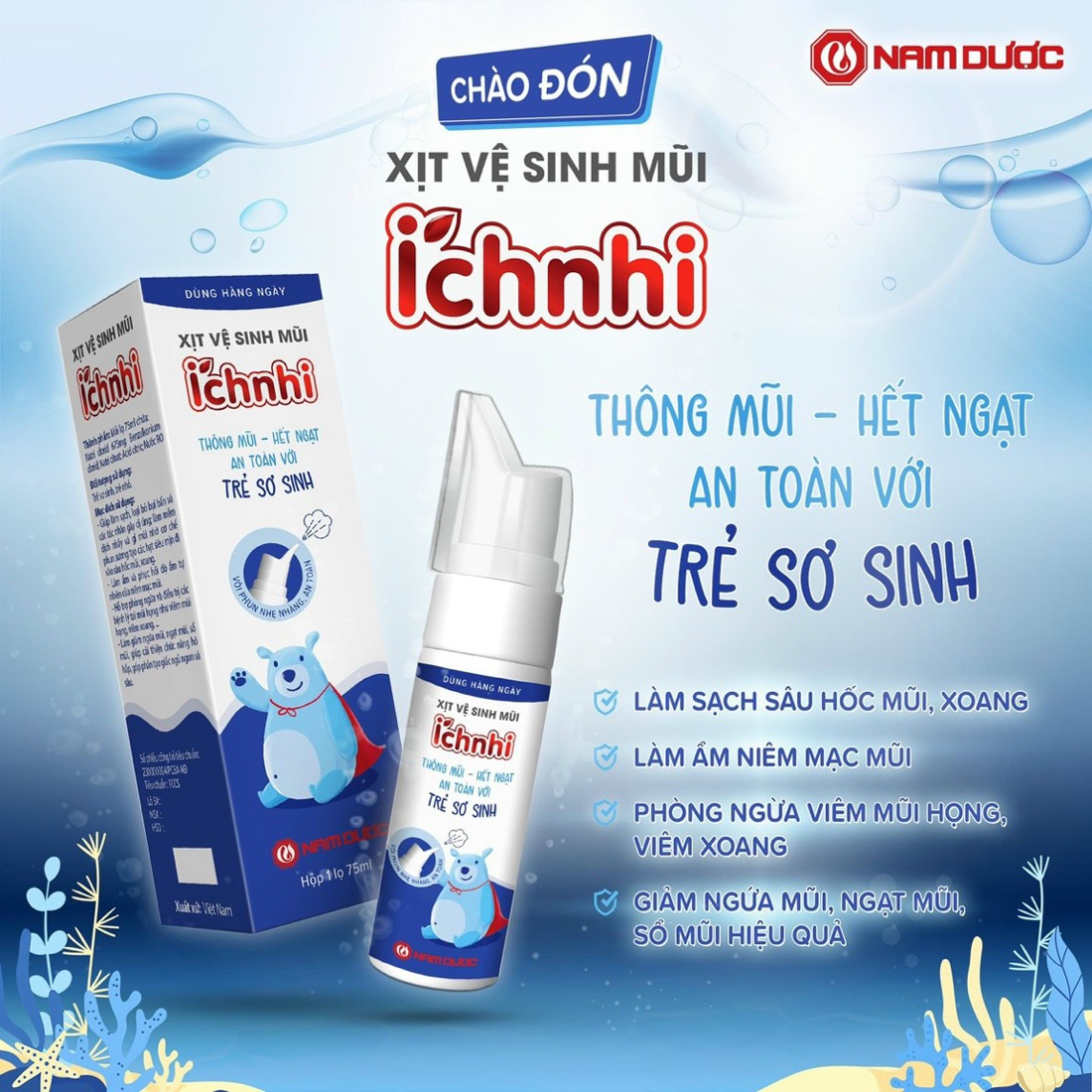 Xịt vệ sinh mũi muối biển Ich Nhi 75ml hình 2