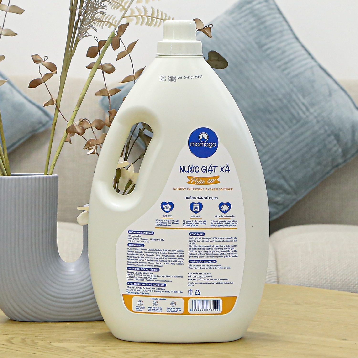 Thành phần nước giặt xả Mamago hương trái cây 3L