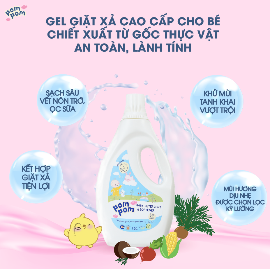 Nước giặt xả Pom Pom Newborn 1600ml (0-12M) hình 2