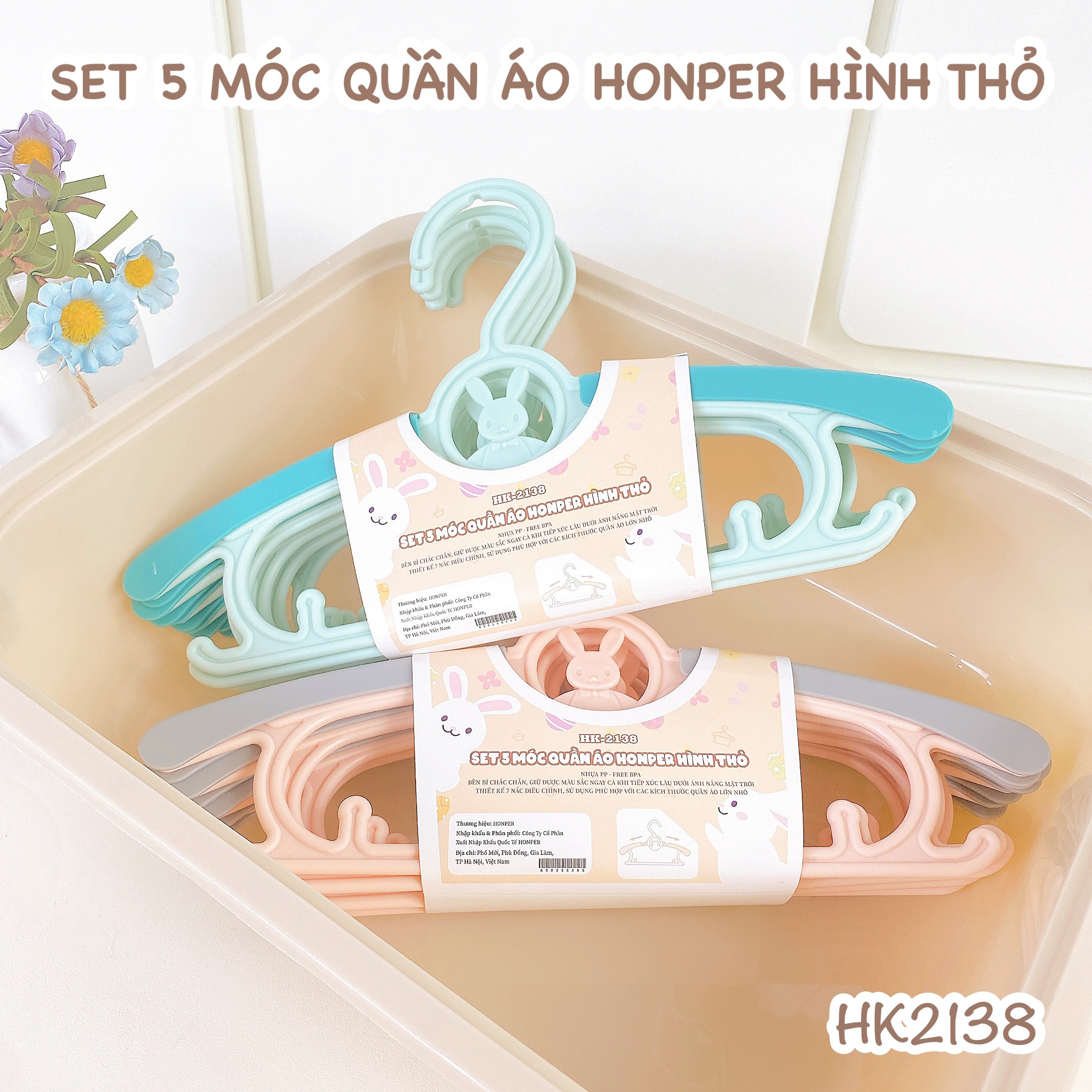 Set 5 móc quần áo Gấu/Thỏ Honper (Mẫu ngẫu nhiên) hình 2