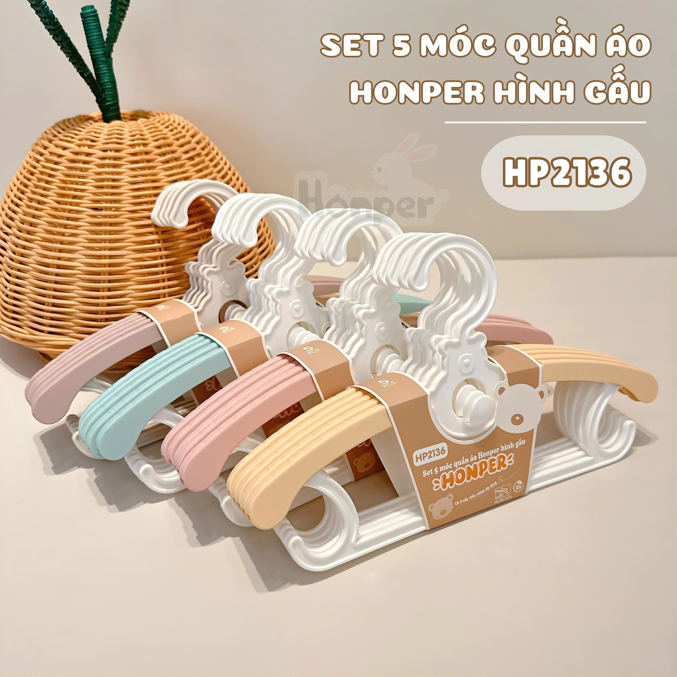 Set 5 móc quần áo Gấu/Thỏ Honper (Mẫu ngẫu nhiên) hình 1