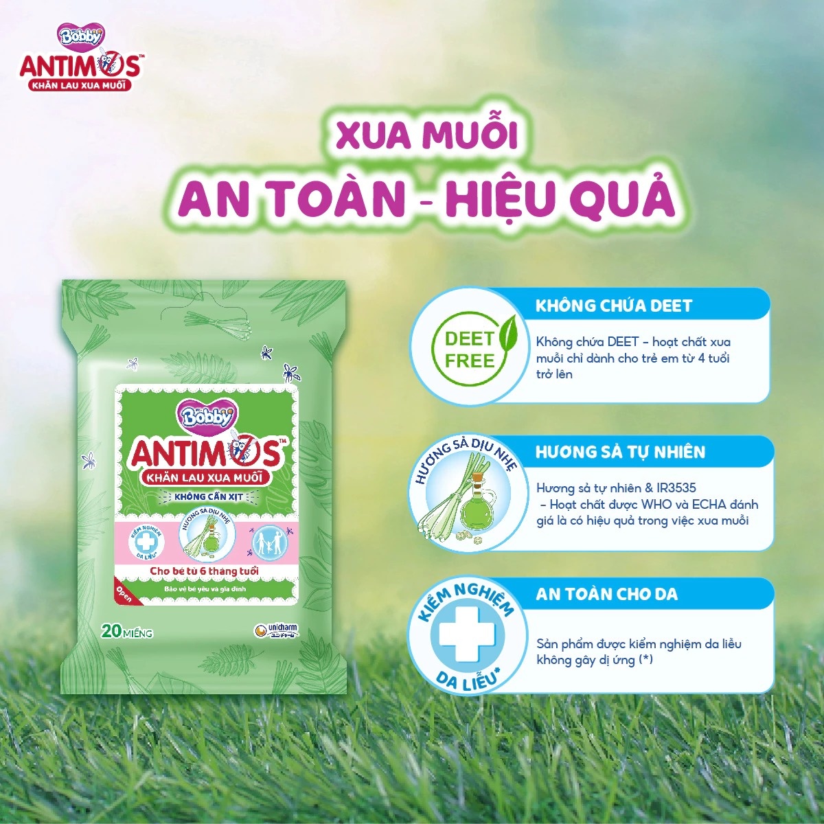 Khăn lau xua muỗi Bobby Antimos 20 miếng hình 4