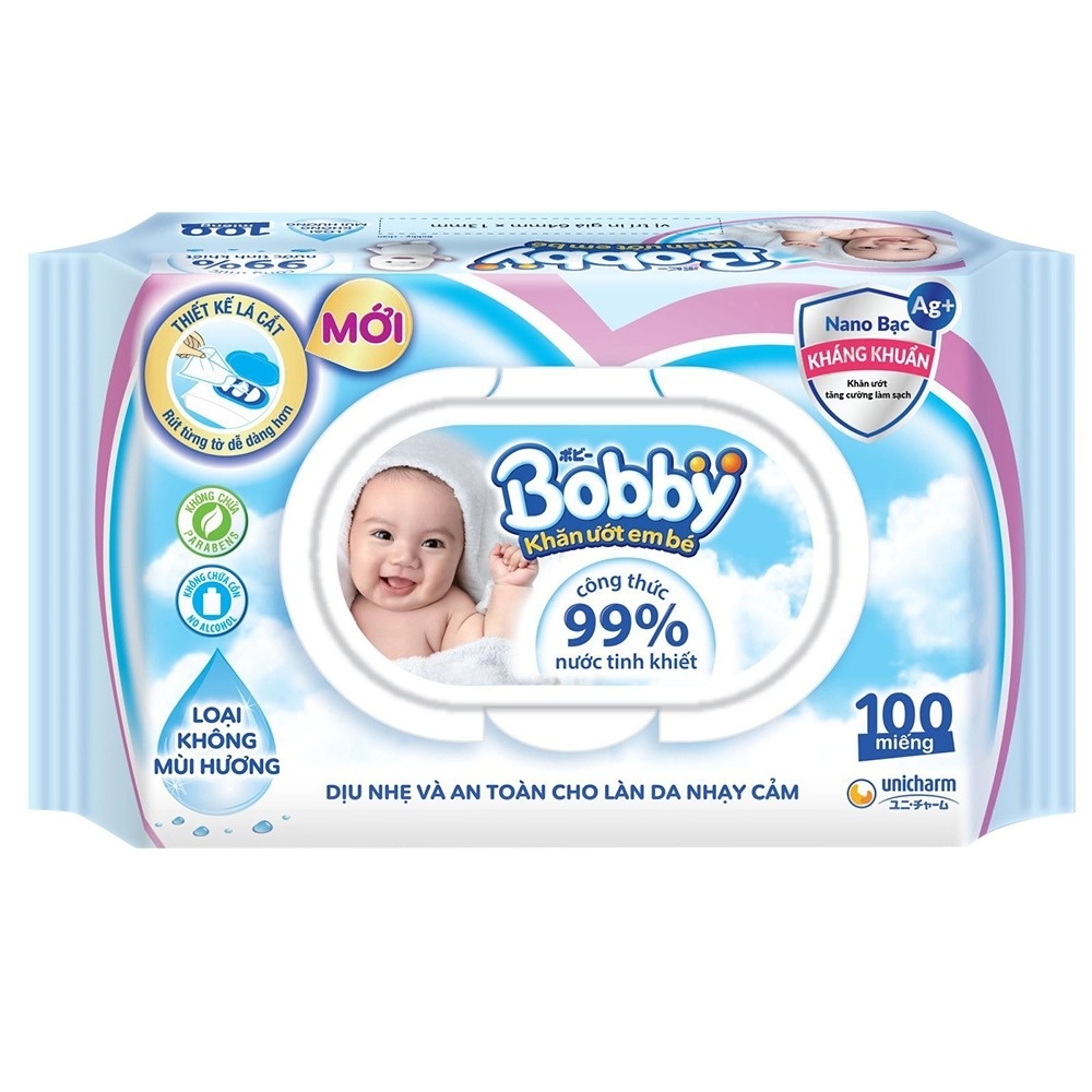 Khăn ướt Bobby 100 miếng (nắp mở) hình 2