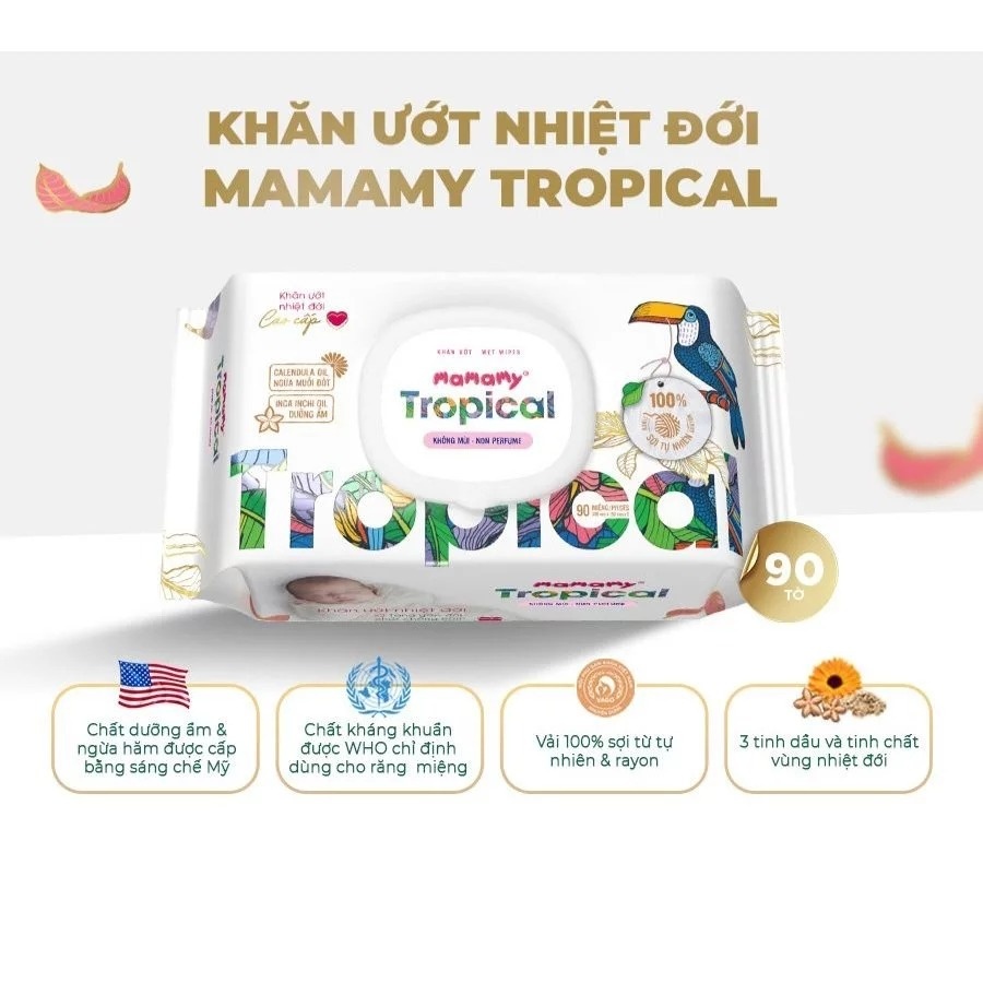 Công dụng Khăn ướt Mamamy Tropical không mùi 90 tờ