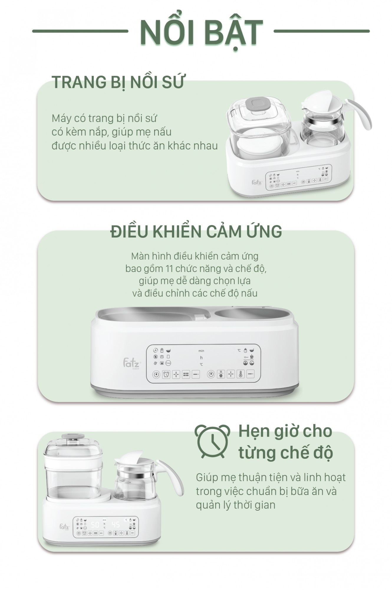 Máy đa năng điện tử tiệt trùng, hâm sữa, nấu cháo, đun nước Multimax 2 Plus FatzBaby FB9025SL hình 5