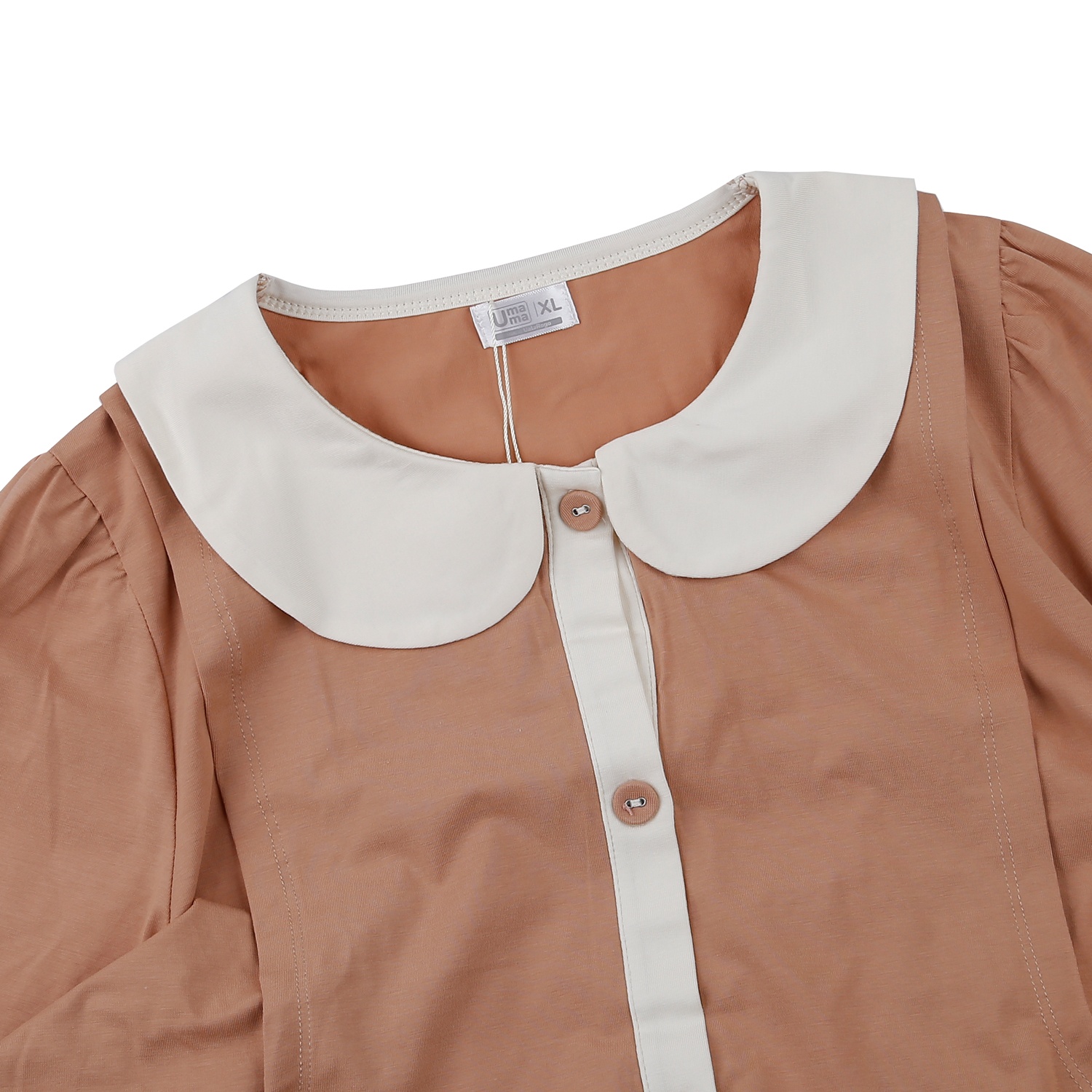 Bộ quần áo sau sinh cho mẹ in cổ sen TT22 (Màu cam - nâu) hình 3